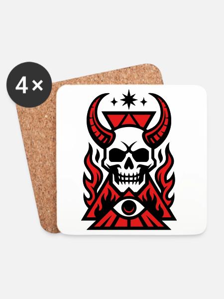 Okkult Skull Graphic Art - Untersetzer (4er-Set) - Weiß