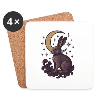 Celestial Hare Mystical Illustration - Coasters (set of 4) - white - Front