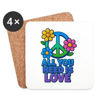 Peaceful Love Floral Peace Sign Design - Coasters (set of 4) - white - Front