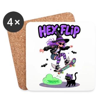 Hex Flip Witch Conception de planche à roulettes - Dessous de verre (lot de 4) - blanc - Devant