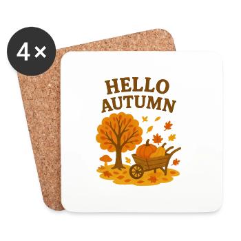 Herbstliches Willkommen mit Baum und Kürbis - Untersetzer (4er-Set) - Weiß - Vorne