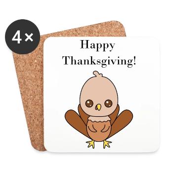 Cute Turkey Illustration for Thanksgiving - Coasters (set of 4) - white - Front