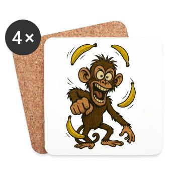 Singe turbulent avec motif banane - Dessous de verre (lot de 4) - blanc - Devant