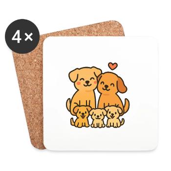 Playful Dog Family Illustration - Coasters (set of 4) - white - Front