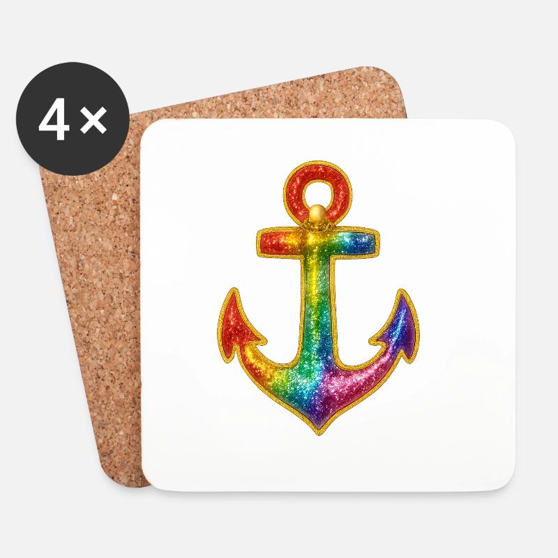 Leuchtender Anker in Regenbogenfarben - Untersetzer (4er-Set) - Weiß