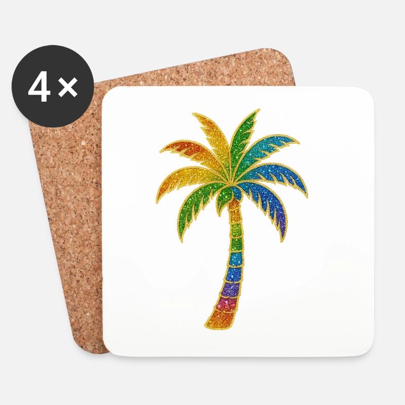 Bunter Regenbogen Palme - Untersetzer (4er-Set) - Weiß