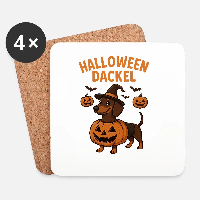 Halloween Dackel mit Kürbismotiv - Untersetzer (4er-Set) - Weiß