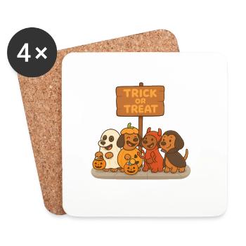 Dogs in Halloween Costume Trick or Treat Sign - Coasters (set of 4) - white - Front