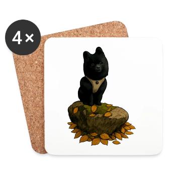 Schwarzer Spitz Hund auf Baumstamm - Untersetzer (4er-Set) - Weiß - Vorne