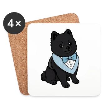Chien Spitz élégant en nœud papillon - Dessous de verre (lot de 4) - blanc - Devant