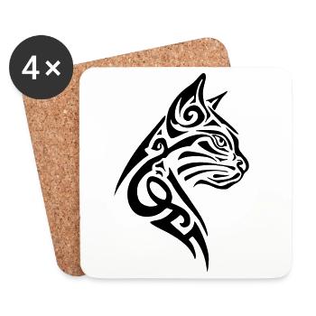 Katze Tribal Tattoo - Untersetzer (4er-Set) - Weiß - Vorne
