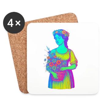 Illustration rétro néon d'une fille en pleine nature - Dessous de verre (lot de 4) - blanc - Devant