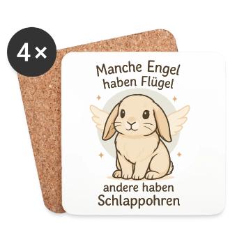 Rabbits, Dwarf Rams, Angels, Wings, Floppy Ears - Coasters (set of 4) - white - Front