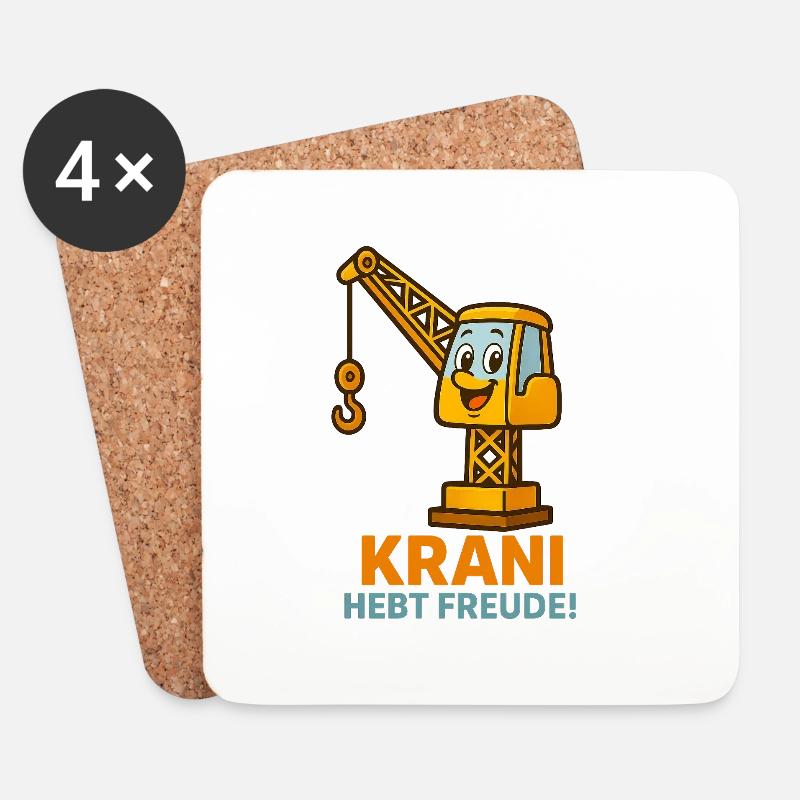 Baukran Freude Spruch T-Shirt - Untersetzer (4er-Set) - Weiß