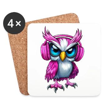 pink pink purple owl with headphones :) - Coasters (set of 4) - white - Front