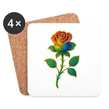 Regenbogen-Glitzer-Rosen-Design - Untersetzer (4er-Set) - Weiß - Vorne