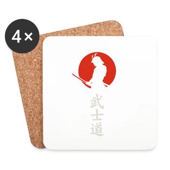 Samurai Silhouette vor roter Sonne – Bushidō - Untersetzer (4er-Set) - Weiß - Vorne