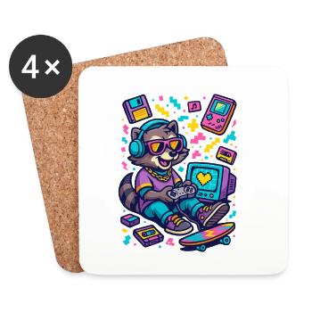 Raccoon Gamer - Coasters (set of 4) - white - Front