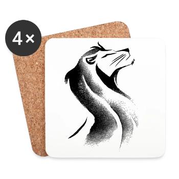 Tête de lion abstraite - Dessous de verre (lot de 4) - blanc - Devant