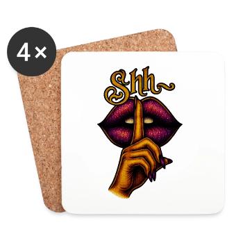Mysterious silence with lips and fingers - Coasters (set of 4) - white - Front