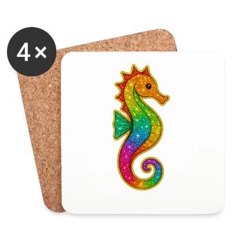 Rainbow Seahorse Swimming Badge - Coasters (set of 4) - white - Front