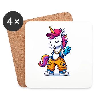 Breloque licorne artistique au style urbain - Dessous de verre (lot de 4) - blanc - Devant