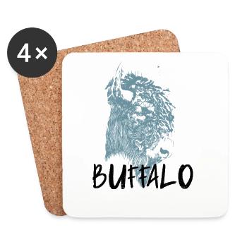 Portrait de bison d'amérique - Dessous de verre (lot de 4) - blanc - Devant
