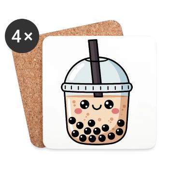 Cute Bubble Tea Kawaii - Coasters (set of 4) - white - Front