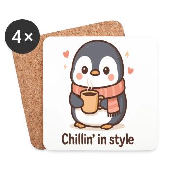 Niedlicher Pinguin mit Kaffee - Untersetzer (4er-Set) - Weiß - Vorne