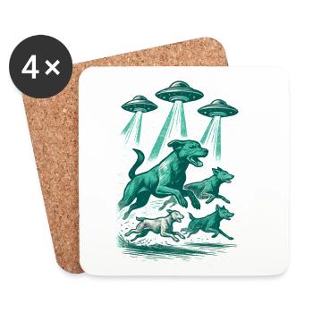 OVNIs extraterrestres Chiens OVNI rayonnants Cadeau vert rétro - Dessous de verre (lot de 4) - blanc - Devant