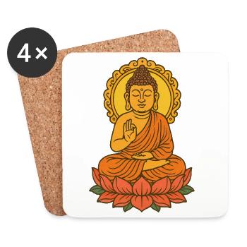 Meditative Buddha on Lotus Design - Coasters (set of 4) - white - Front