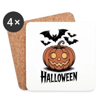 Motif effrayant de citrouille d'Halloween avec des chauves-souris - Dessous de verre (lot de 4) - blanc - Devant