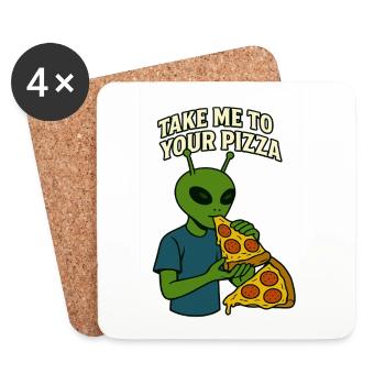 Alien Pizza T-Shirt Design with Slogan  - Coasters (set of 4) - white - Front