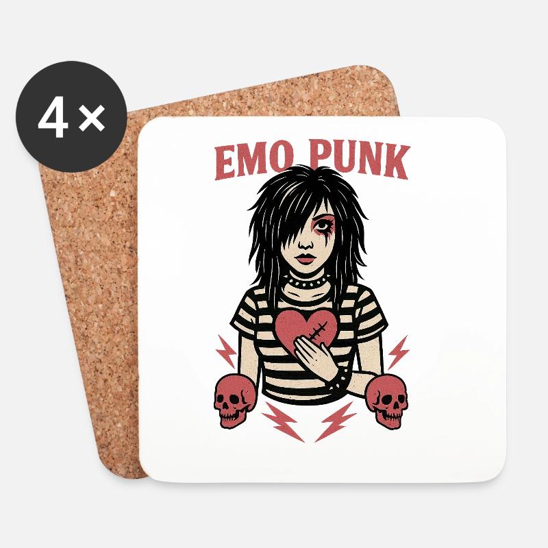 Emo Punk Herzschmerz Illustration - Untersetzer (4er-Set) - Weiß