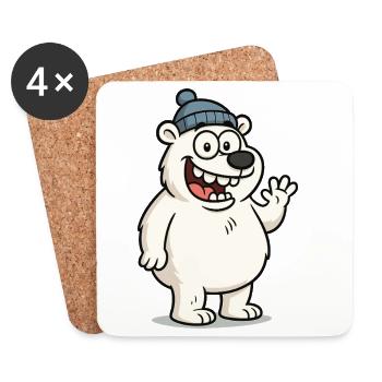 Ours mignon avec un chapeau - Dessous de verre (lot de 4) - blanc - Devant