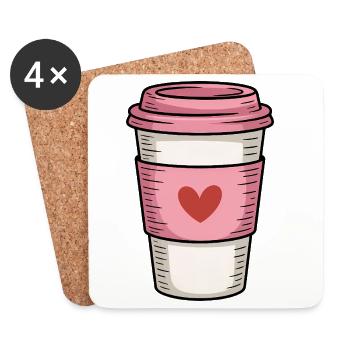 Tasse à café rose avec coeur - Dessous de verre (lot de 4) - blanc - Devant