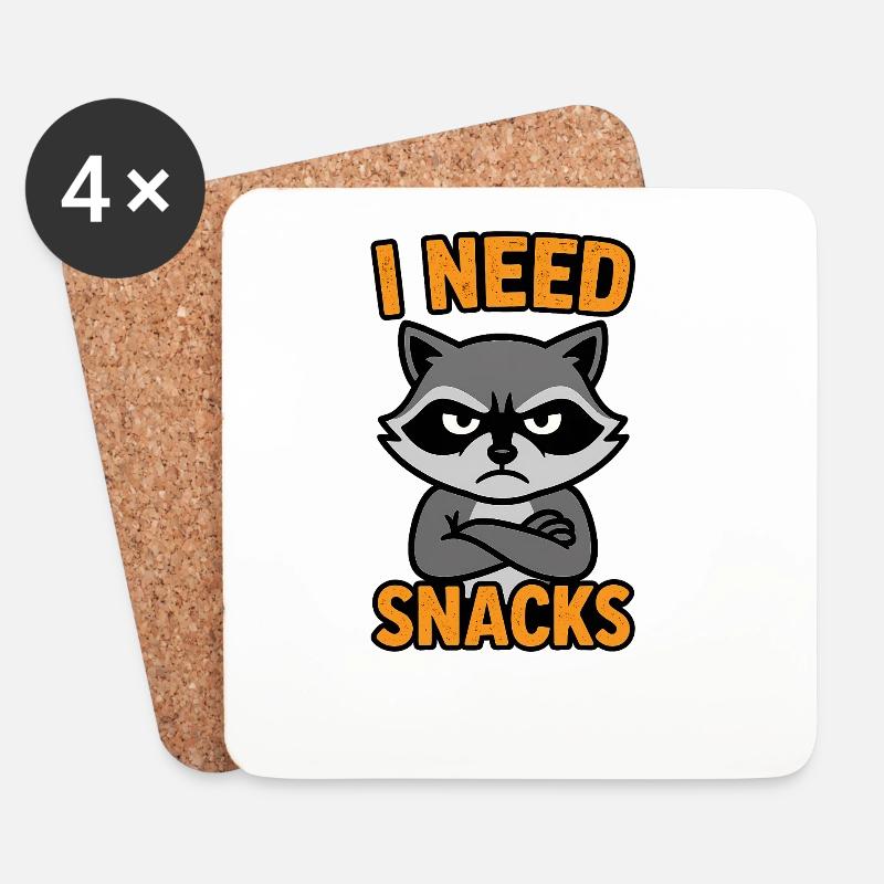 Grummelnder Waschbär I need Snacks - Untersetzer (4er-Set) - Weiß