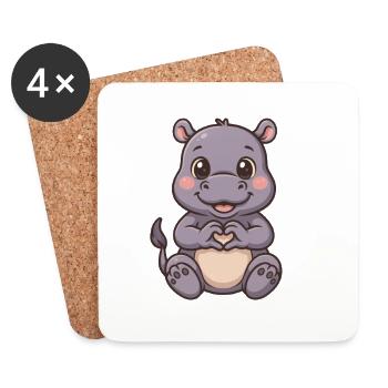 Cute hippopotamus with heart hands - Coasters (set of 4) - white - Front