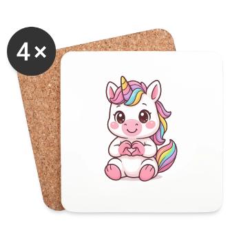 Cute Unicorn with Heart Hands - Coasters (set of 4) - white - Front