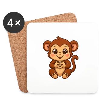 Cute monkey with heart hands - Coasters (set of 4) - white - Front
