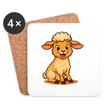 Cute Cartoon Lamb - Cute Sheep Motif - Coasters (set of 4) - white - Front