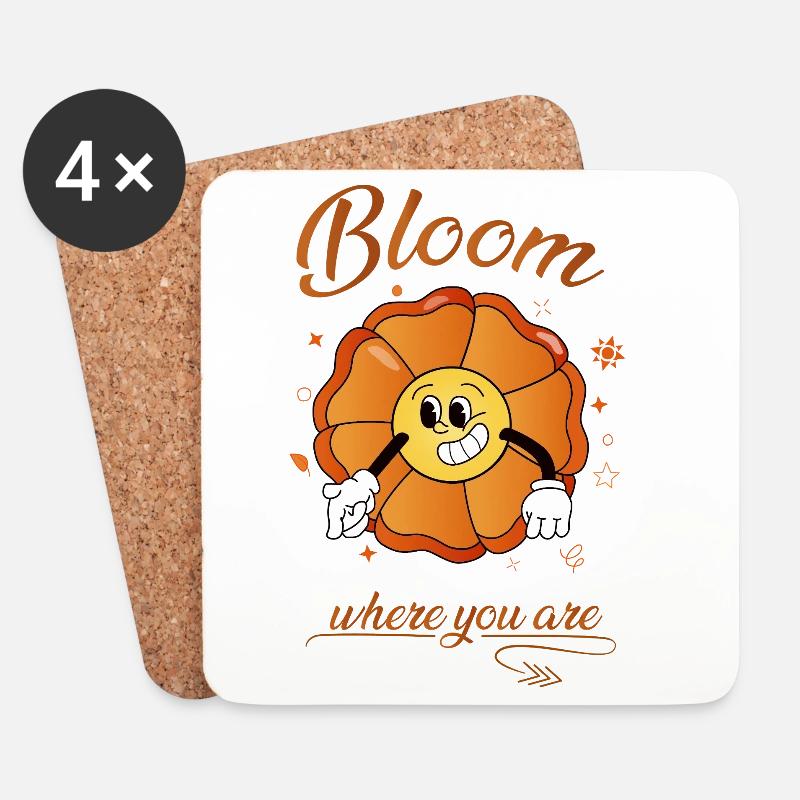 Blühen Sie, wo Sie sind Blumen-Cartoon-Design - Untersetzer (4er-Set) - Weiß