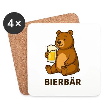 Bär mit Bierglas humorvoller Druck - Untersetzer (4er-Set) - Weiß - Vorne