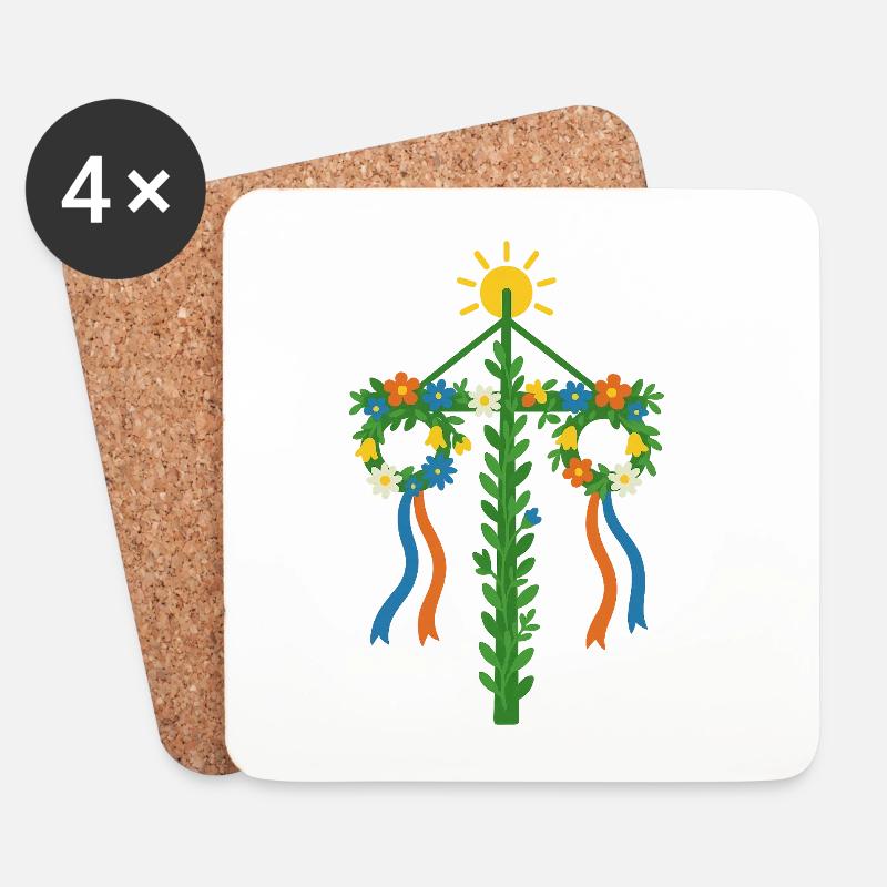 Schwedischer Mittsommerbaum mit Blumen und Bändern - Untersetzer (4er-Set) - Weiß