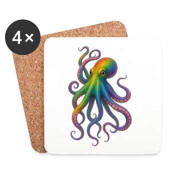 Colorful Rainbow Octopus Design - Coasters (set of 4) - white - Front