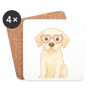 Verspielter Hund mit Herzbrille - Untersetzer (4er-Set) - Weiß - Vorne