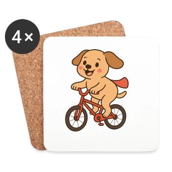Verspielter Hund auf Fahrrad - Untersetzer (4er-Set) - Weiß - Vorne