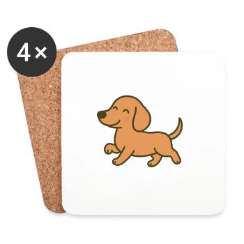 conception de dessin animé de course de chiot joyeux - Dessous de verre (lot de 4) - blanc - Devant