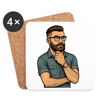 Portrait of a Pensive Man with Beard and Glasses - Coasters (set of 4) - white - Front