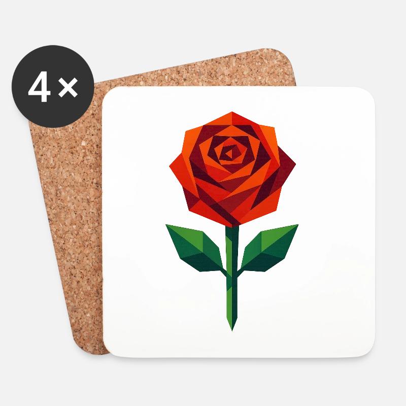 Rose | Geometrische Rosenblüte Print / Design - Untersetzer (4er-Set) - Weiß